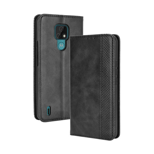 For Motorola Moto E7 Magnetic Buckle Retro Crazy Horse Texture Horizontal Flip Leather Case with Holder & Card Slots & Photo Frame(Black)