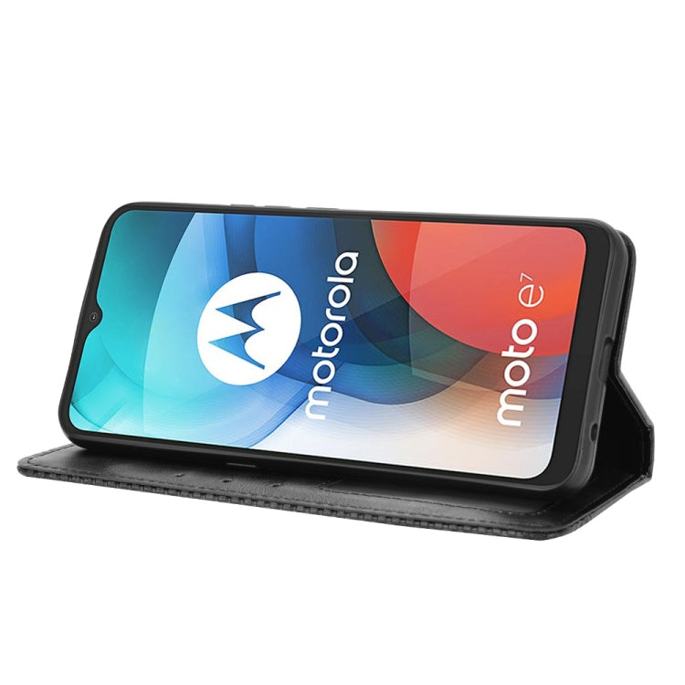 For Motorola Moto E7 Magnetic Buckle Retro Crazy Horse Texture Horizontal Flip Leather Case with Holder & Card Slots & Photo Frame(Black) - Motorola Cases by buy2fix | Online Shopping UK | buy2fix