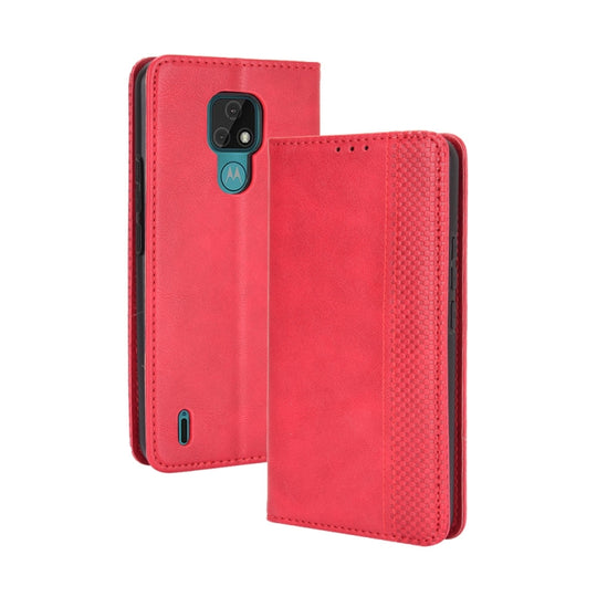 For Motorola Moto E7 Magnetic Buckle Retro Crazy Horse Texture Horizontal Flip Leather Case with Holder & Card Slots & Photo Frame(Red)