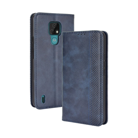 For Motorola Moto E7 Magnetic Buckle Retro Crazy Horse Texture Horizontal Flip Leather Case with Holder & Card Slots & Photo Frame(Blue) - Motorola Cases by buy2fix | Online Shopping UK | buy2fix