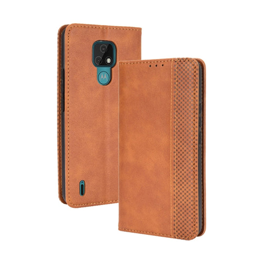 For Motorola Moto E7 Magnetic Buckle Retro Crazy Horse Texture Horizontal Flip Leather Case with Holder & Card Slots & Photo Frame(Brown)