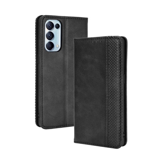 For OPPO Reno5 5G Magnetic Buckle Retro Crazy Horse Texture Horizontal Flip Leather Case with Holder & Card Slots & Photo Frame(Black) - OPPO Cases by buy2fix | Online Shopping UK | buy2fix