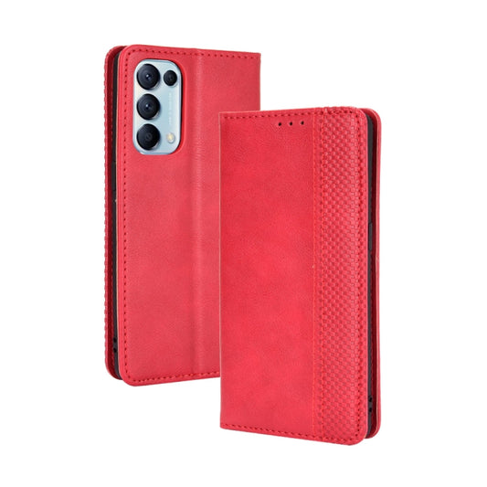 For OPPO Reno5 5G Magnetic Buckle Retro Crazy Horse Texture Horizontal Flip Leather Case with Holder & Card Slots & Photo Frame(Red) - OPPO Cases by buy2fix | Online Shopping UK | buy2fix
