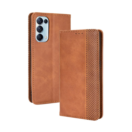 For OPPO Reno5 5G Magnetic Buckle Retro Crazy Horse Texture Horizontal Flip Leather Case with Holder & Card Slots & Photo Frame(Brown) - OPPO Cases by buy2fix | Online Shopping UK | buy2fix