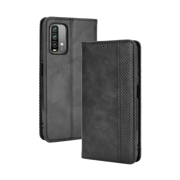 For Xiaomi Redmi 9T/ 9 Power Magnetic Buckle Retro Crazy Horse Texture Horizontal Flip Leather Case with Holder & Card Slots & Photo Frame(Black) - Xiaomi Cases by buy2fix | Online Shopping UK | buy2fix