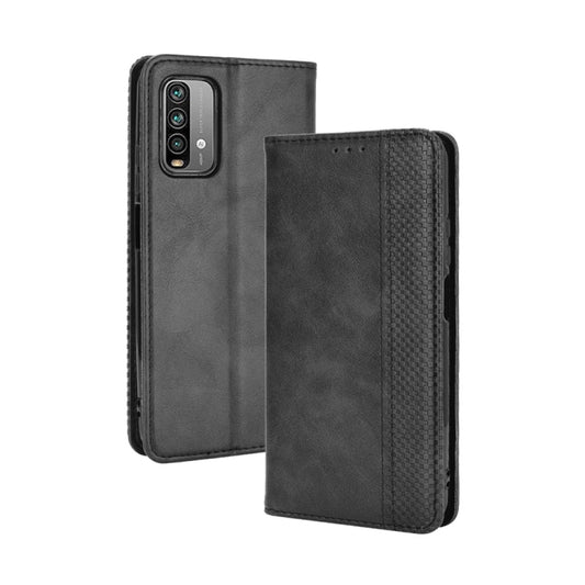 For Xiaomi Redmi 9T/ 9 Power Magnetic Buckle Retro Crazy Horse Texture Horizontal Flip Leather Case with Holder & Card Slots & Photo Frame(Black) - Xiaomi Cases by buy2fix | Online Shopping UK | buy2fix