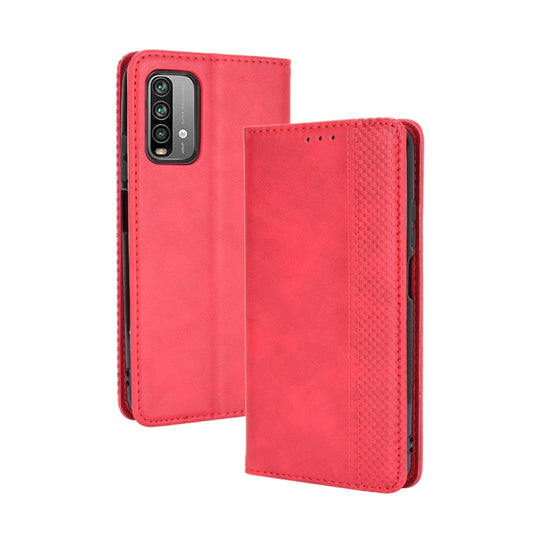 For Xiaomi Redmi 9T/ 9 Power Magnetic Buckle Retro Crazy Horse Texture Horizontal Flip Leather Case with Holder & Card Slots & Photo Frame(Red)