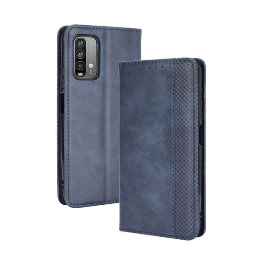 For Xiaomi Redmi 9T/ 9 Power Magnetic Buckle Retro Crazy Horse Texture Horizontal Flip Leather Case with Holder & Card Slots & Photo Frame(Blue) - Xiaomi Cases by buy2fix | Online Shopping UK | buy2fix