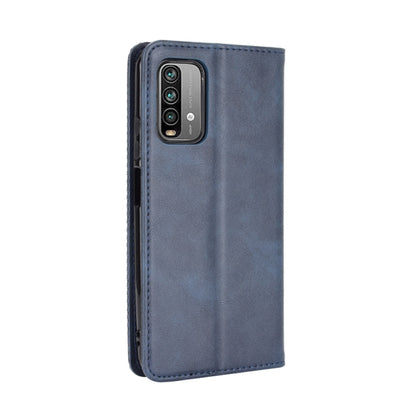 For Xiaomi Redmi 9T/ 9 Power Magnetic Buckle Retro Crazy Horse Texture Horizontal Flip Leather Case with Holder & Card Slots & Photo Frame(Blue) - Xiaomi Cases by buy2fix | Online Shopping UK | buy2fix