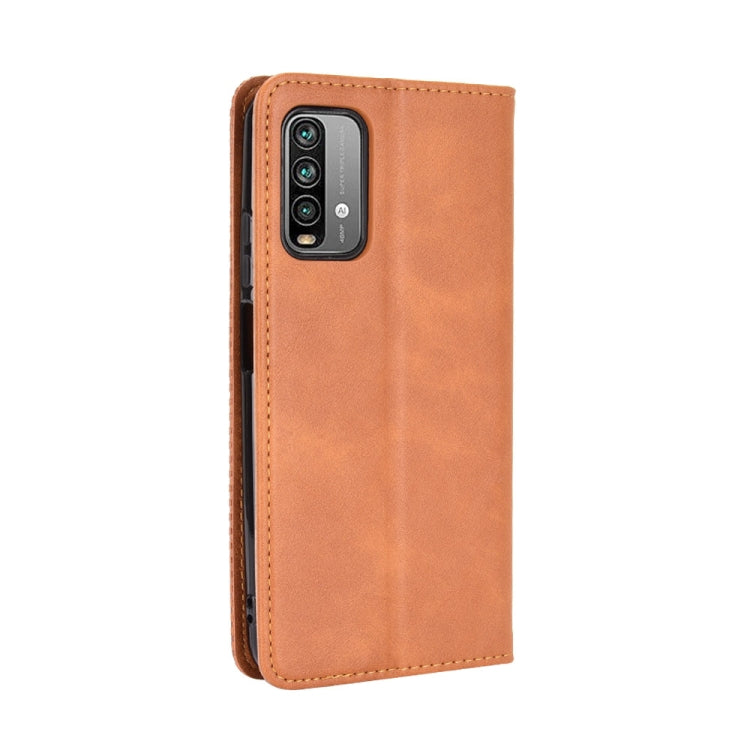 For Xiaomi Redmi 9T/ 9 Power Magnetic Buckle Retro Crazy Horse Texture Horizontal Flip Leather Case with Holder & Card Slots & Photo Frame(Brown) - Xiaomi Cases by buy2fix | Online Shopping UK | buy2fix