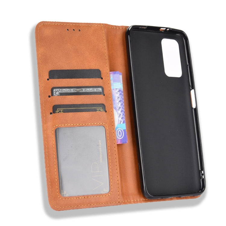 For Xiaomi Redmi 9T/ 9 Power Magnetic Buckle Retro Crazy Horse Texture Horizontal Flip Leather Case with Holder & Card Slots & Photo Frame(Brown) - Xiaomi Cases by buy2fix | Online Shopping UK | buy2fix