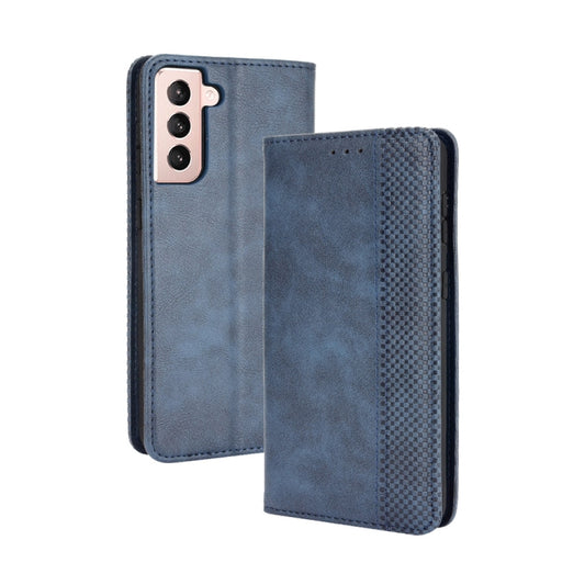 For Samsung Galaxy S21 5G Magnetic Buckle Retro Crazy Horse Texture Horizontal Flip Leather Case with Holder & Card Slots & Photo Frame(Blue) - Galaxy S21 5G Cases by buy2fix | Online Shopping UK | buy2fix