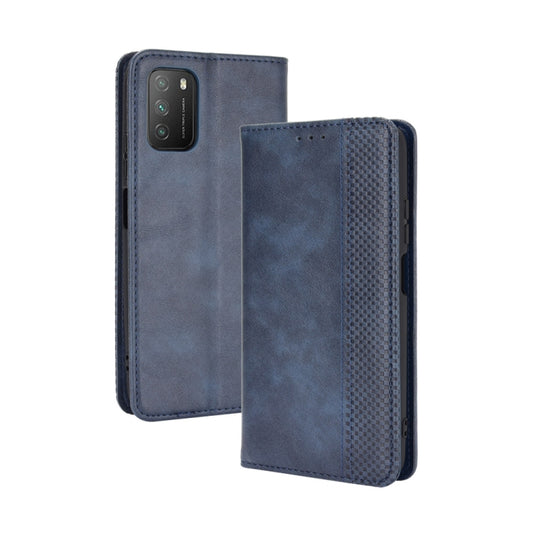 For Xiaomi Poco M3 Magnetic Buckle Retro Crazy Horse Texture Horizontal Flip Leather Case with Holder & Card Slots & Photo Frame(Blue) - Xiaomi Cases by buy2fix | Online Shopping UK | buy2fix