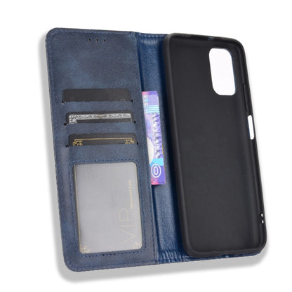 For Xiaomi Poco M3 Magnetic Buckle Retro Crazy Horse Texture Horizontal Flip Leather Case with Holder & Card Slots & Photo Frame(Blue) - Xiaomi Cases by buy2fix | Online Shopping UK | buy2fix