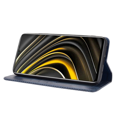 For Xiaomi Poco M3 Magnetic Buckle Retro Crazy Horse Texture Horizontal Flip Leather Case with Holder & Card Slots & Photo Frame(Blue) - Xiaomi Cases by buy2fix | Online Shopping UK | buy2fix