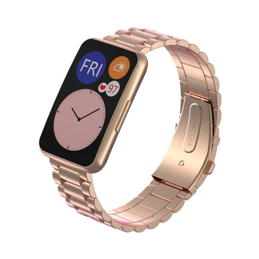 For Huawei Watch Fit Three-beads Metal Watch Band(Rose Gold) - Watch Bands by buy2fix | Online Shopping UK | buy2fix