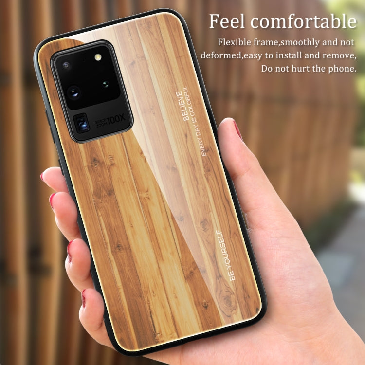 For Samsung Galaxy S20 Wood Grain Glass Protective Case(M01) by buy2fix