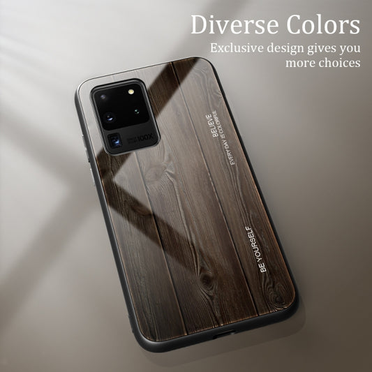 For Samsung Galaxy S20 Plus Wood Grain Glass Protective Case(M01) by buy2fix