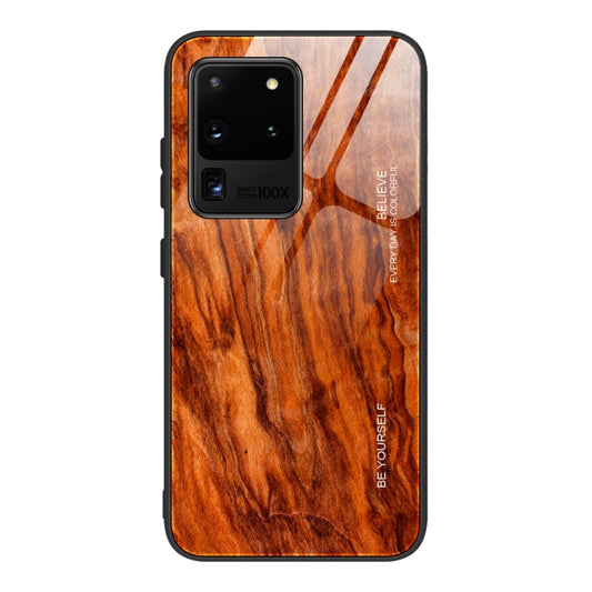 For Samsung Galaxy S20 Plus Wood Grain Glass Protective Case(M06) by buy2fix