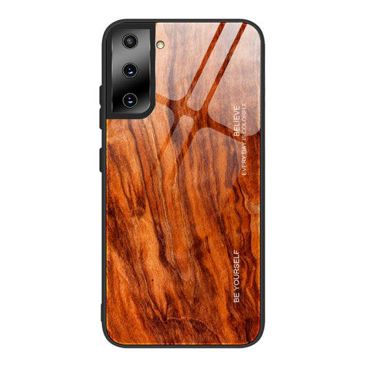 For Samsung Galaxy S21 Plus Wood Grain Glass Protective Case(M06) by buy2fix
