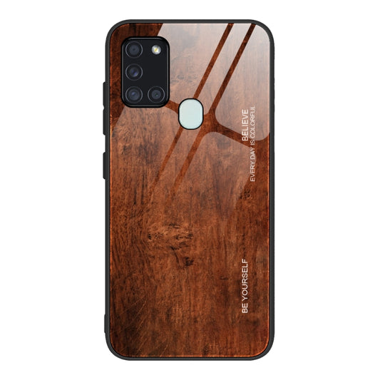 For Samsung Galaxy A21s Wood Grain Glass Protective Case(M02) by buy2fix