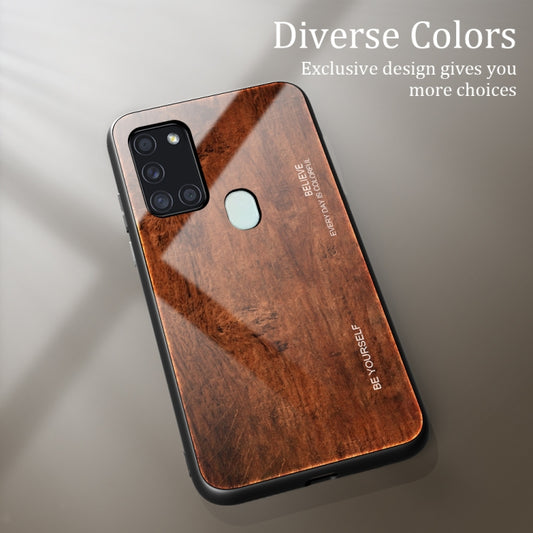 For Samsung Galaxy A21s Wood Grain Glass Protective Case(M02) by buy2fix