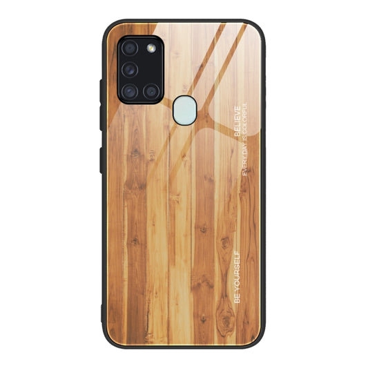 For Samsung Galaxy A21s Wood Grain Glass Protective Case(M03) by buy2fix