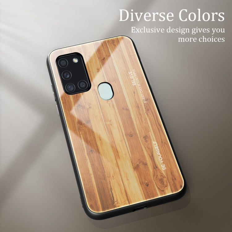 For Samsung Galaxy A21s Wood Grain Glass Protective Case(M03) by buy2fix