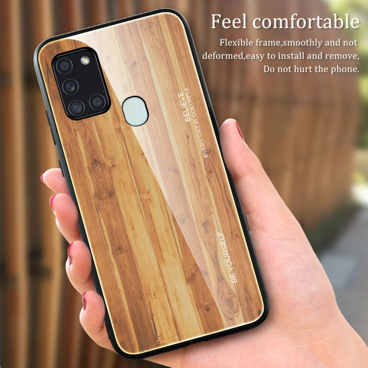 For Samsung Galaxy A21s Wood Grain Glass Protective Case(M03) by buy2fix