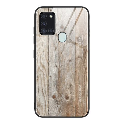 For Samsung Galaxy A21s Wood Grain Glass Protective Case(M04) by buy2fix