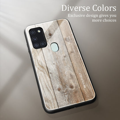 For Samsung Galaxy A21s Wood Grain Glass Protective Case(M04) by buy2fix