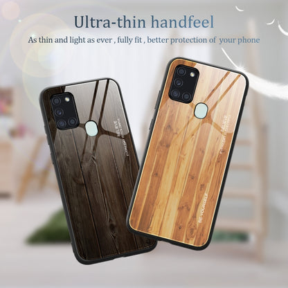 For Samsung Galaxy A21s Wood Grain Glass Protective Case(M04) by buy2fix
