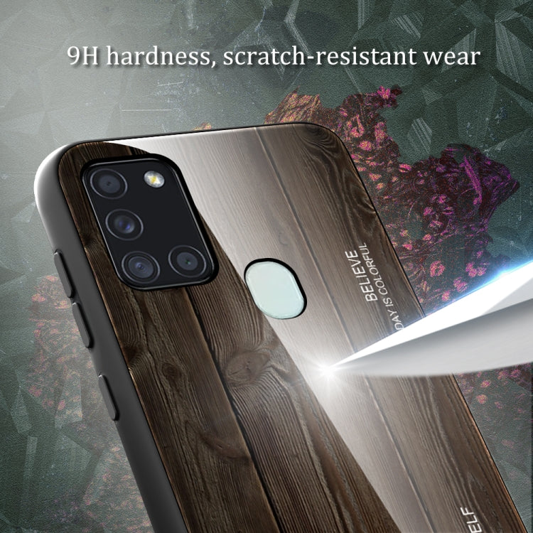 For Samsung Galaxy A21s Wood Grain Glass Protective Case(M05) by buy2fix