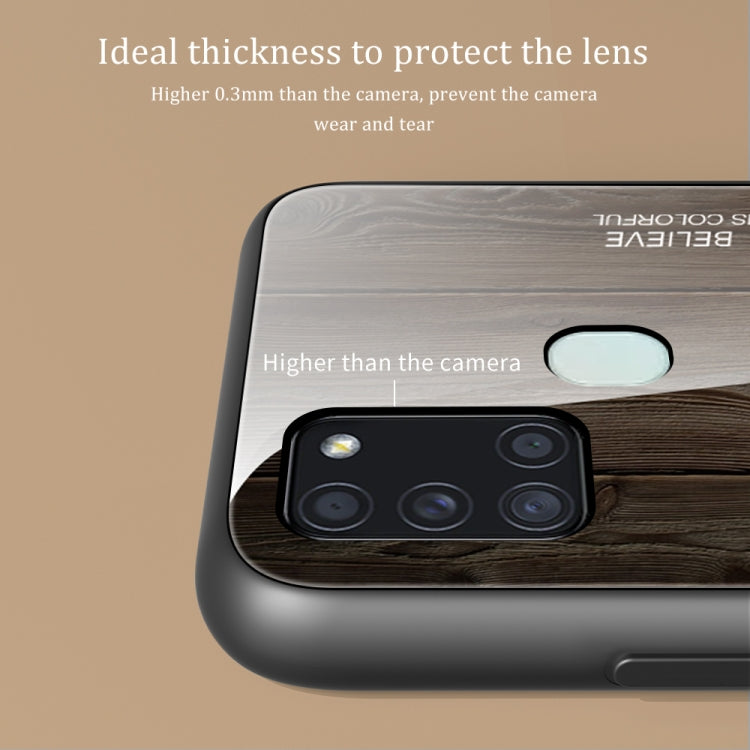 For Samsung Galaxy A21s Wood Grain Glass Protective Case(M05) by buy2fix
