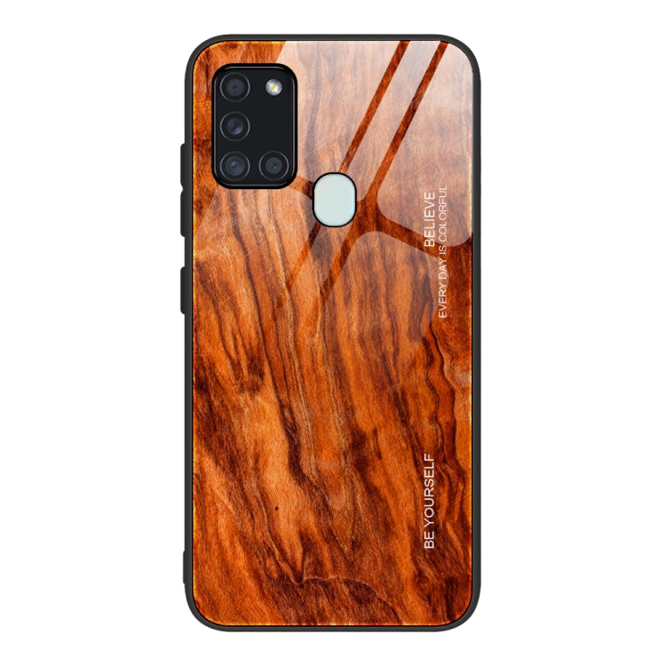 For Samsung Galaxy A21s Wood Grain Glass Protective Case(M06) by buy2fix
