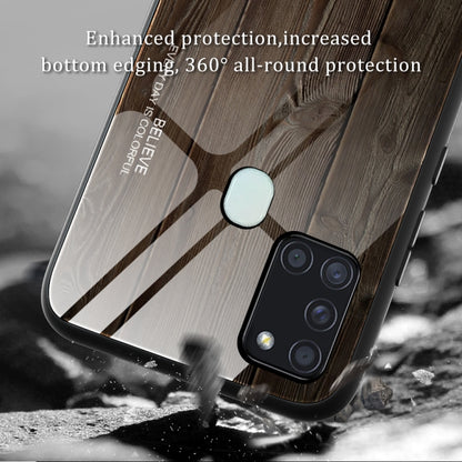 For Samsung Galaxy A21s Wood Grain Glass Protective Case(M06) by buy2fix
