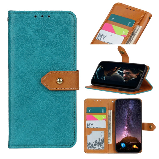 For OPPO Reno5 5G European Floral Embossed Copper Buckle Horizontal Flip PU Leather Case with Holder & Card Slots & Wallet & Photo Frame(Blue) - OPPO Cases by buy2fix | Online Shopping UK | buy2fix