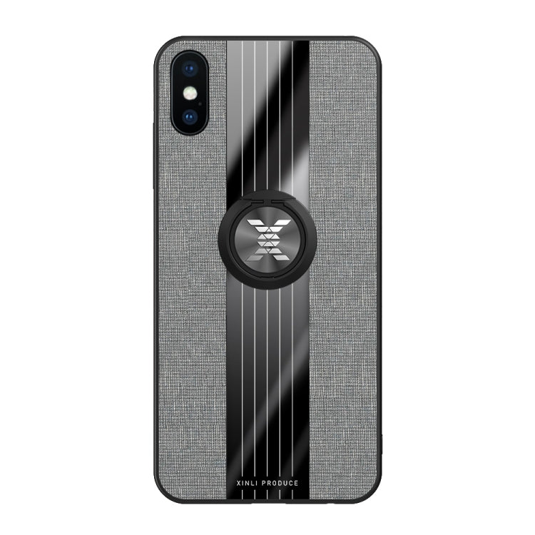 For iPhone XS Max XINLI Stitching Cloth Texture Shockproof TPU Protective Case with Ring Holder(Grey) - More iPhone Cases by XINLI | Online Shopping UK | buy2fix