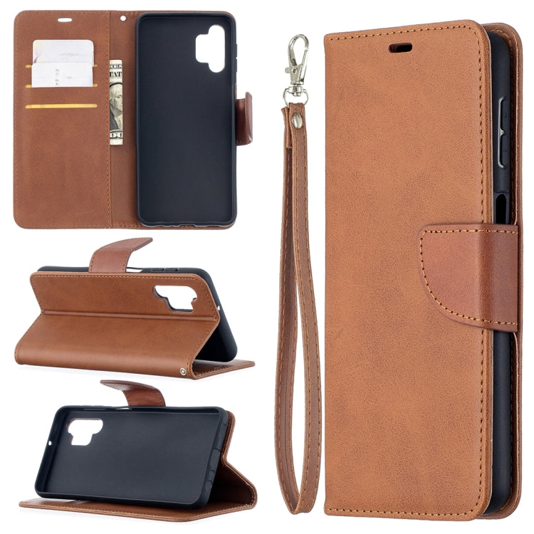 For Samsung Galaxy A32 5G Retro Lambskin Texture Pure Color Horizontal Flip PU Leather Case with Holder & Card Slots & Wallet & Lanyard(Brown) by buy2fix