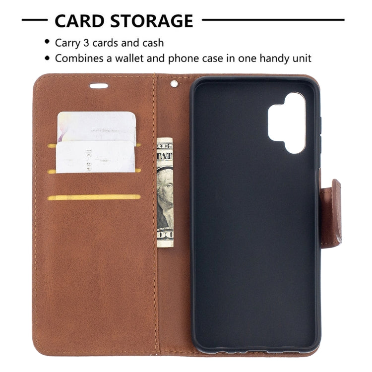 For Samsung Galaxy A32 5G Retro Lambskin Texture Pure Color Horizontal Flip PU Leather Case with Holder & Card Slots & Wallet & Lanyard(Brown) by buy2fix
