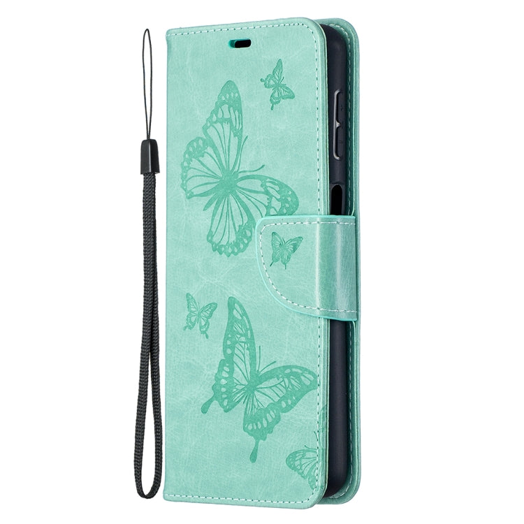 For Samsung Galaxy A32 5G Embossing Two Butterflies Pattern Horizontal Flip PU Leather Case with Holder & Card Slot & Wallet & Lanyard(Green) by buy2fix