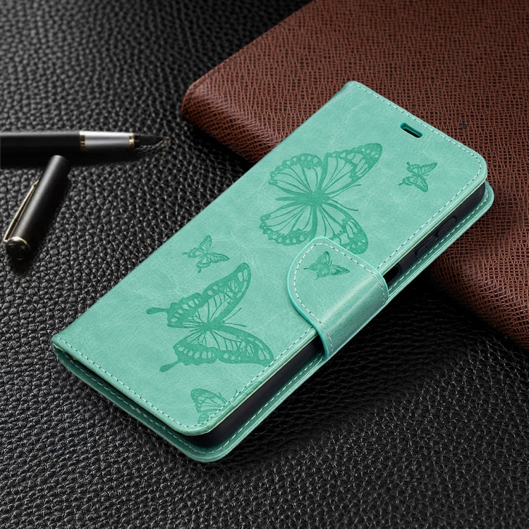 For Samsung Galaxy A32 5G Embossing Two Butterflies Pattern Horizontal Flip PU Leather Case with Holder & Card Slot & Wallet & Lanyard(Green) by buy2fix