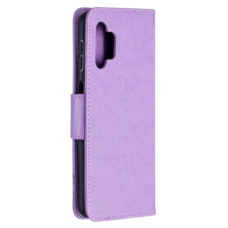 For Samsung Galaxy A32 5G Embossing Two Butterflies Pattern Horizontal Flip PU Leather Case with Holder & Card Slot & Wallet & Lanyard(Purple) by buy2fix