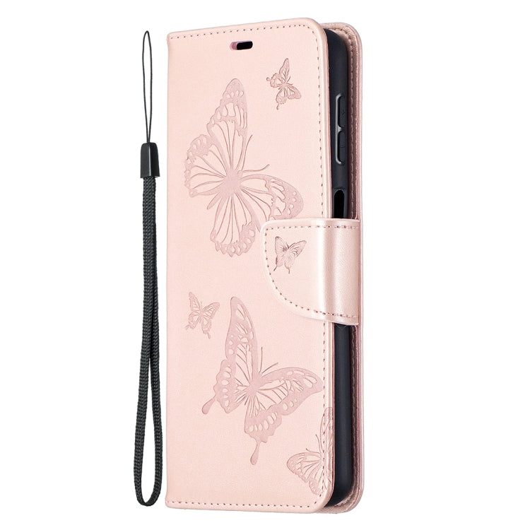 For Samsung Galaxy A32 5G Embossing Two Butterflies Pattern Horizontal Flip PU Leather Case with Holder & Card Slot & Wallet & Lanyard(Rose Gold) by buy2fix