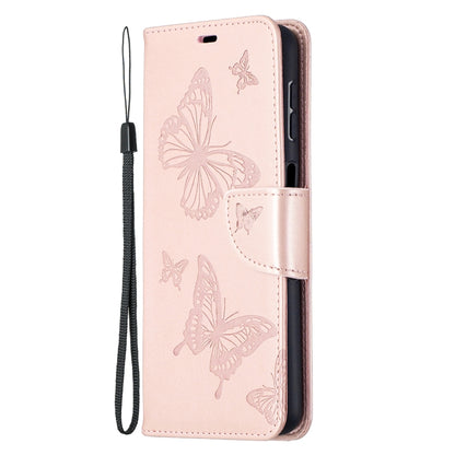 For Samsung Galaxy A32 5G Embossing Two Butterflies Pattern Horizontal Flip PU Leather Case with Holder & Card Slot & Wallet & Lanyard(Rose Gold) by buy2fix