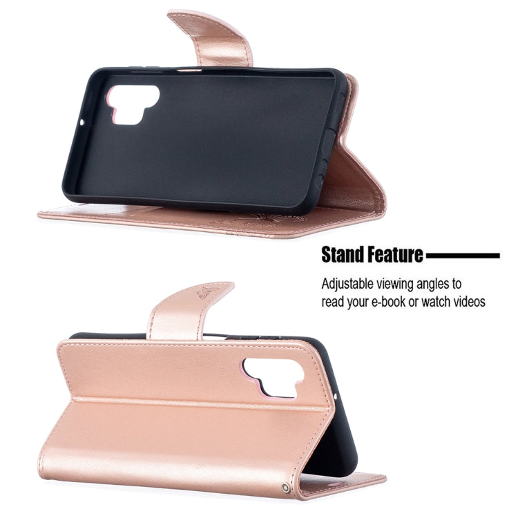 For Samsung Galaxy A32 5G Embossing Two Butterflies Pattern Horizontal Flip PU Leather Case with Holder & Card Slot & Wallet & Lanyard(Rose Gold) by buy2fix
