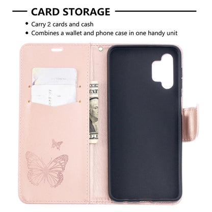 For Samsung Galaxy A32 5G Embossing Two Butterflies Pattern Horizontal Flip PU Leather Case with Holder & Card Slot & Wallet & Lanyard(Rose Gold) by buy2fix