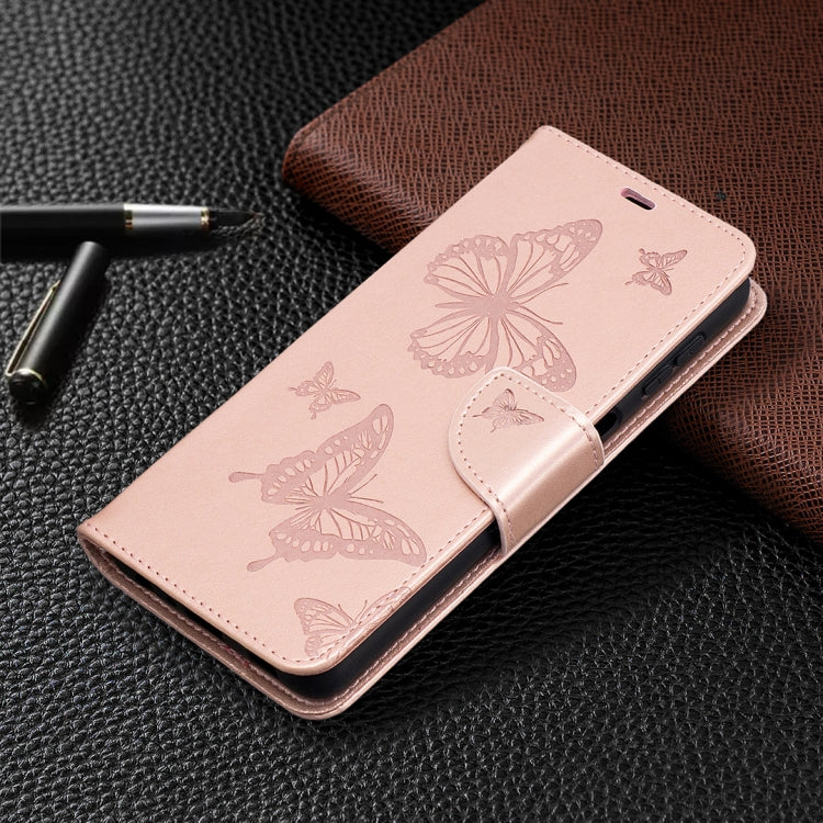 For Samsung Galaxy A32 5G Embossing Two Butterflies Pattern Horizontal Flip PU Leather Case with Holder & Card Slot & Wallet & Lanyard(Rose Gold) by buy2fix
