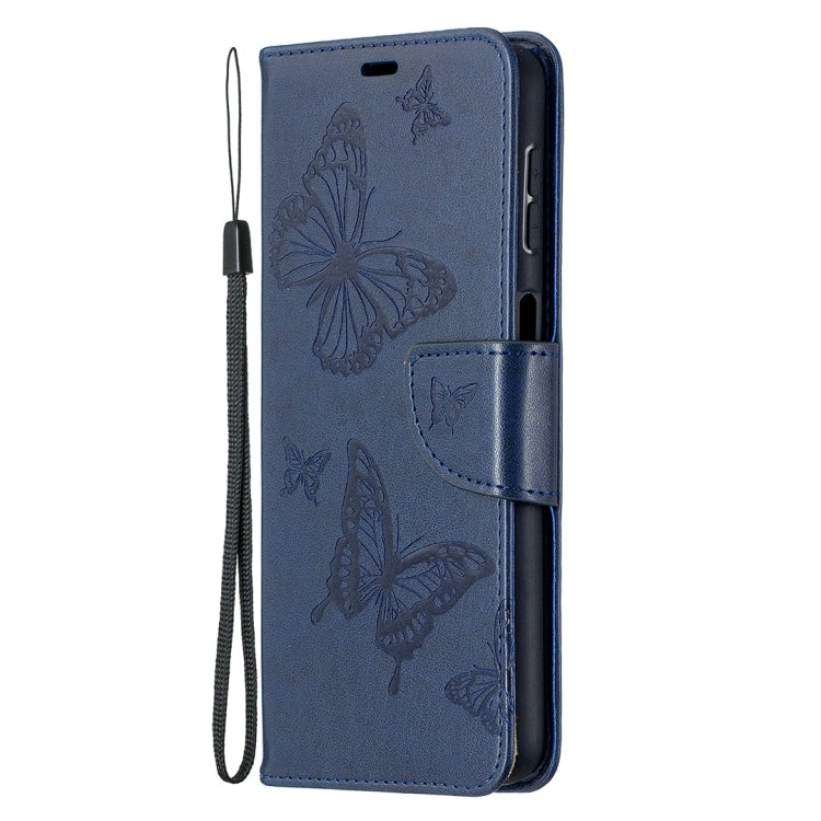 For Samsung Galaxy A32 5G Embossing Two Butterflies Pattern Horizontal Flip PU Leather Case with Holder & Card Slot & Wallet & Lanyard(Blue) by buy2fix