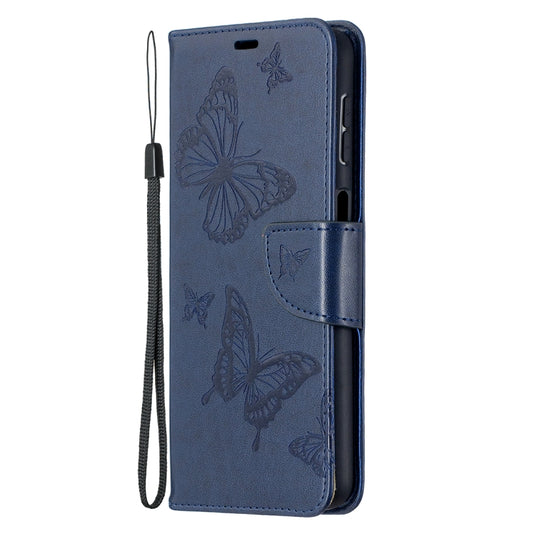 For Samsung Galaxy A32 5G Embossing Two Butterflies Pattern Horizontal Flip PU Leather Case with Holder & Card Slot & Wallet & Lanyard(Blue) by buy2fix